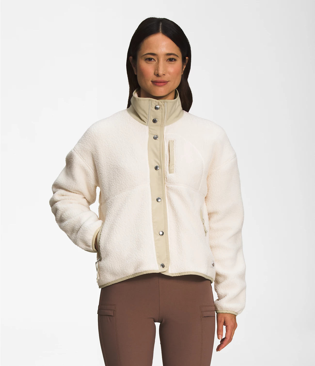 Beige fleece jacket women's clearance